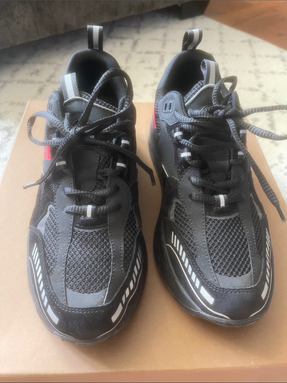 Burberry Black Men's Athletic Sneakers with Subtle Red Accent